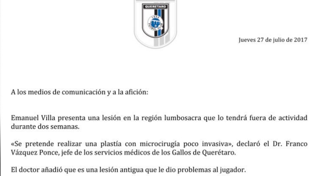 Tito Villa causará baja con Querétaro por lesión 0
