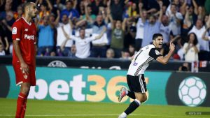 Guedes festeja un gol ante el Sevilla.