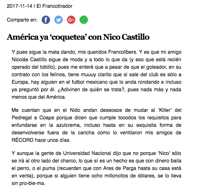 América buscaría a robarse a Nico Castillo de Pumas 0