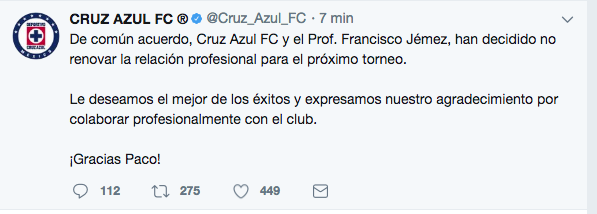 OFICIAL: Paco Jémez deja de ser técnico de Cruz Azul 0
