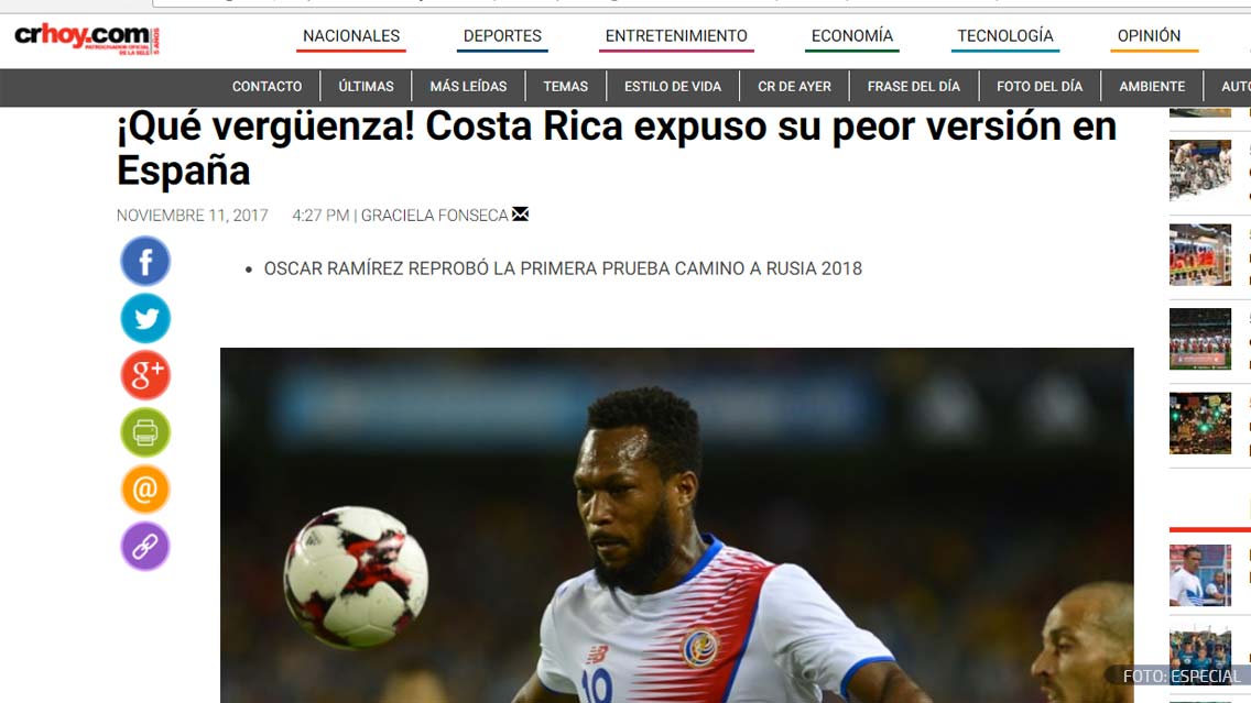 En Costa Rica califican de “ridícula y vergonzosa” la goleada recibida por España 1