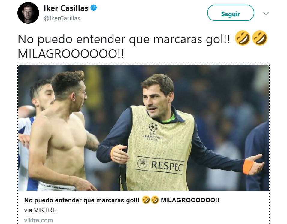 Iker Casillas se burló del gol de Héctor Herrera en redes sociales.