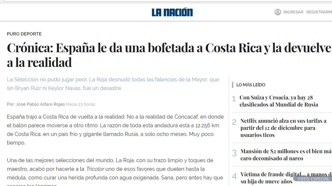 En Costa Rica califican de “ridícula y vergonzosa” la goleada recibida por España 0