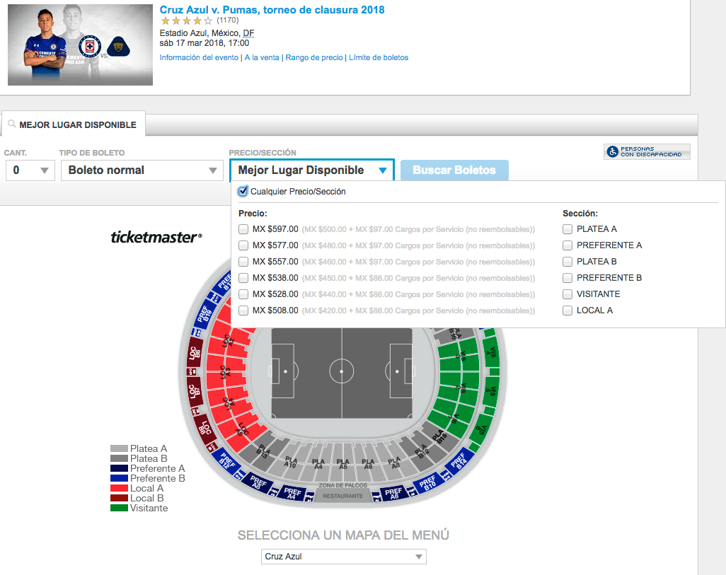 Estos son los precios para el duelo entre Cruz Azul y Pumas.