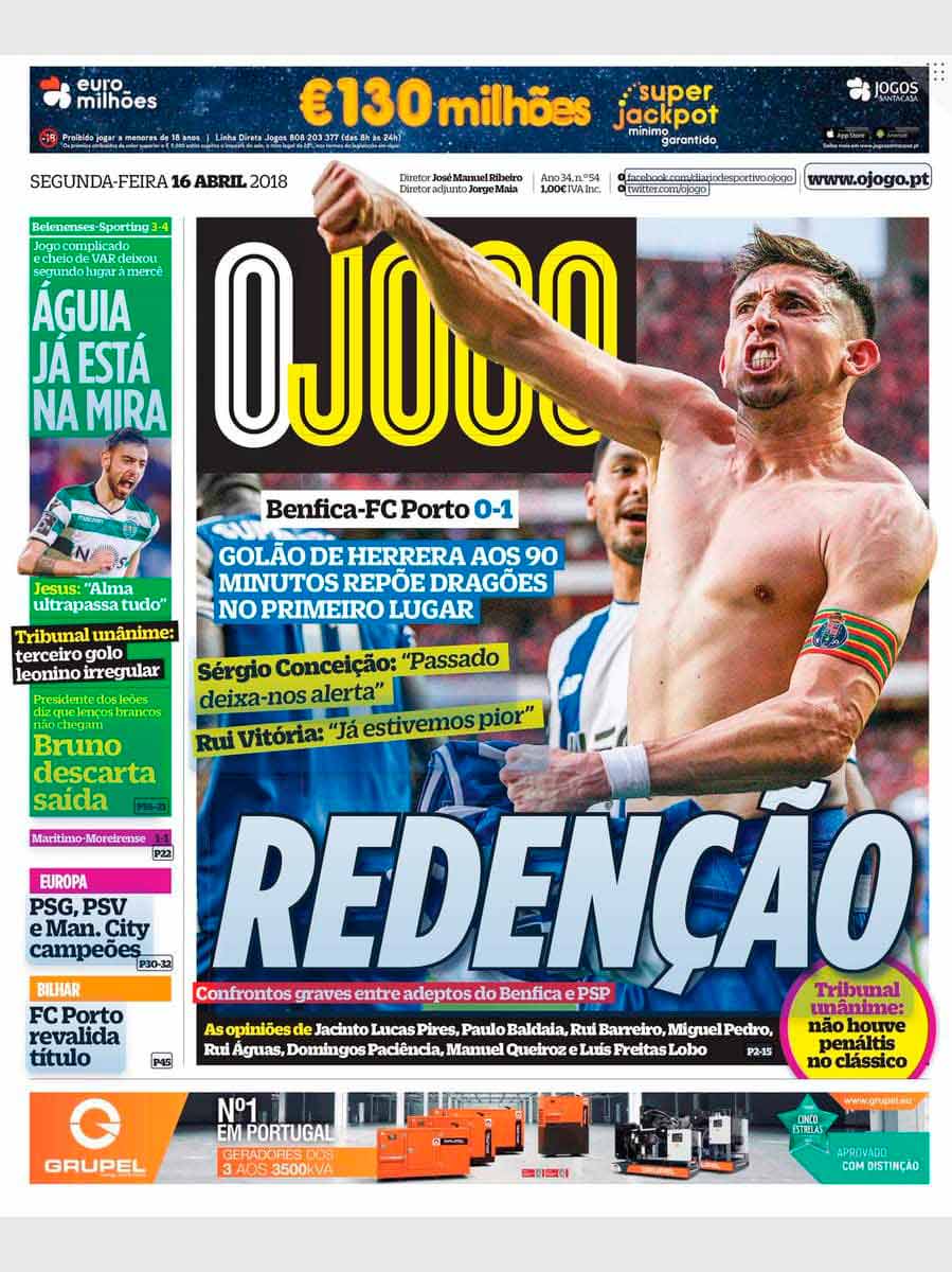 Héctor Herrera acapara las portadas en Portugal 1