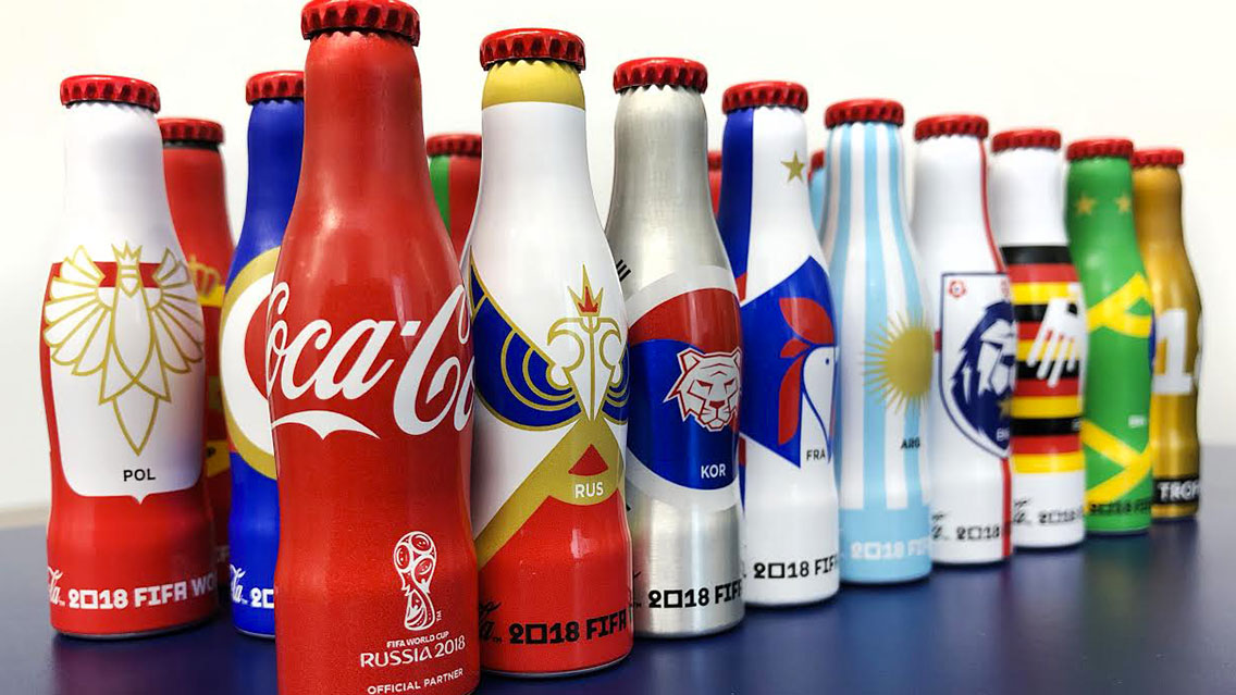 SET OF 4 COCA COLA ALU FULL BOTTLES  FIFA WORLD CUP BRAZIL 2014 FROM ARGENTINA