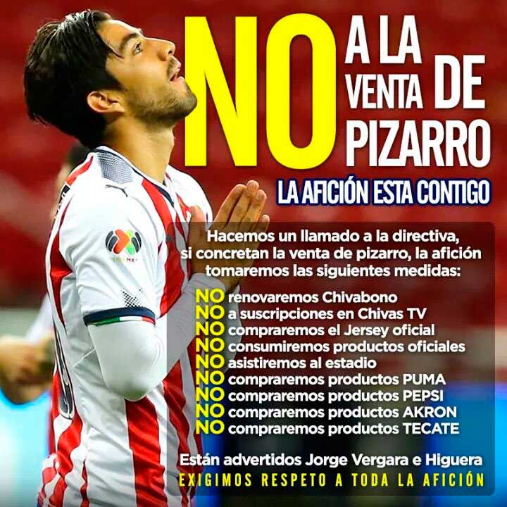 Afición de Chivas prepara boicot por salida de Pizarro 1