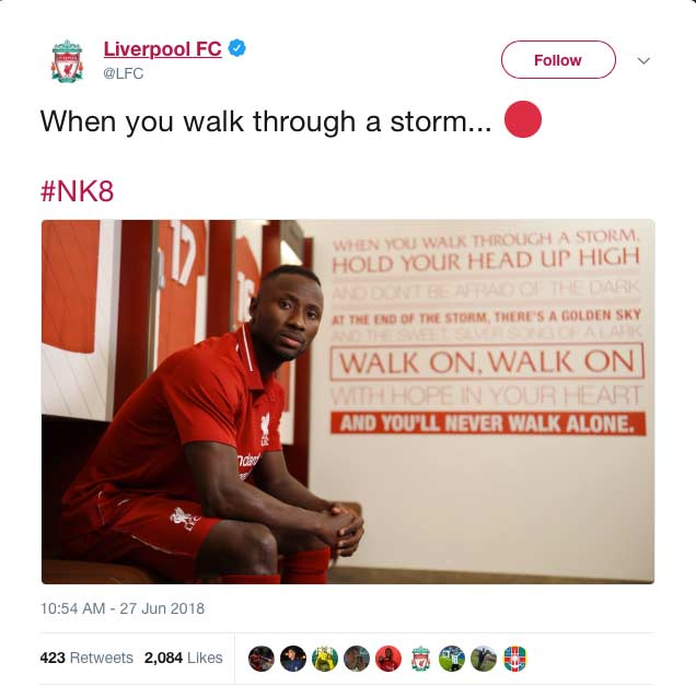 Naby Keita porta el 8 de Steven Gerrard
