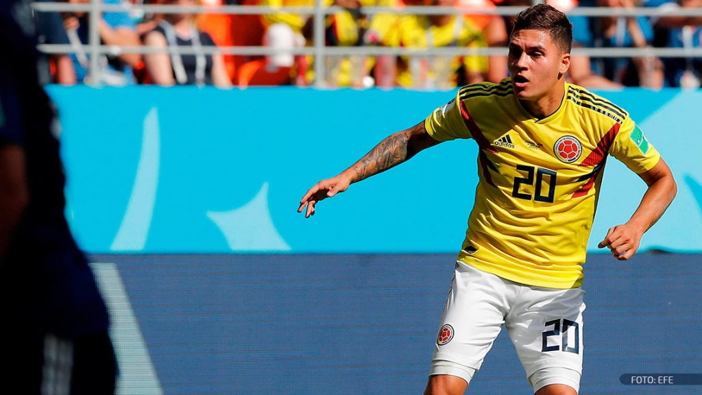 Juan Fernando Quintero disputa un partido de la Copa del Mundo con la selección de Colombia