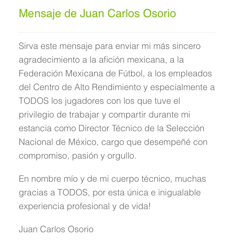 El mensaje de despedida de Juan Carlos Osorio 0