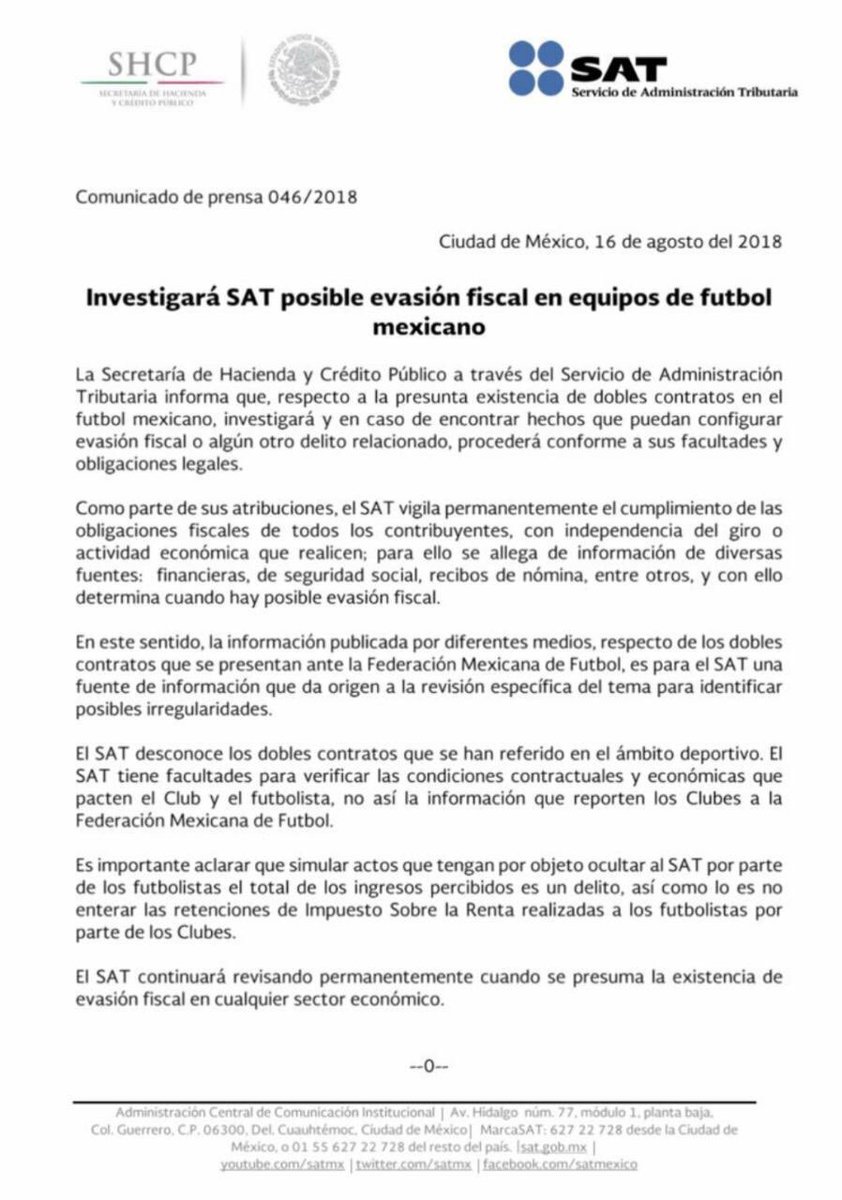 SAT investigará a equipos de Liga MX 0