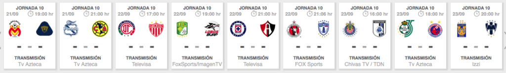 Partidos de la jornada 10 de la Liga Mx, Apertura 2018,
