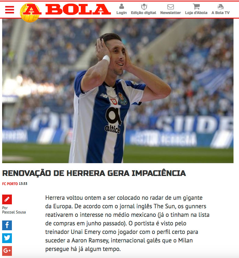 La renovación de Héctor Herrera se ha estancado
