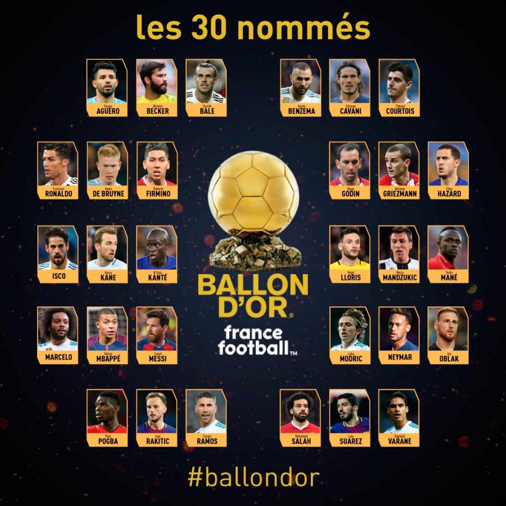 30 nominados al Balón de Oro 2018