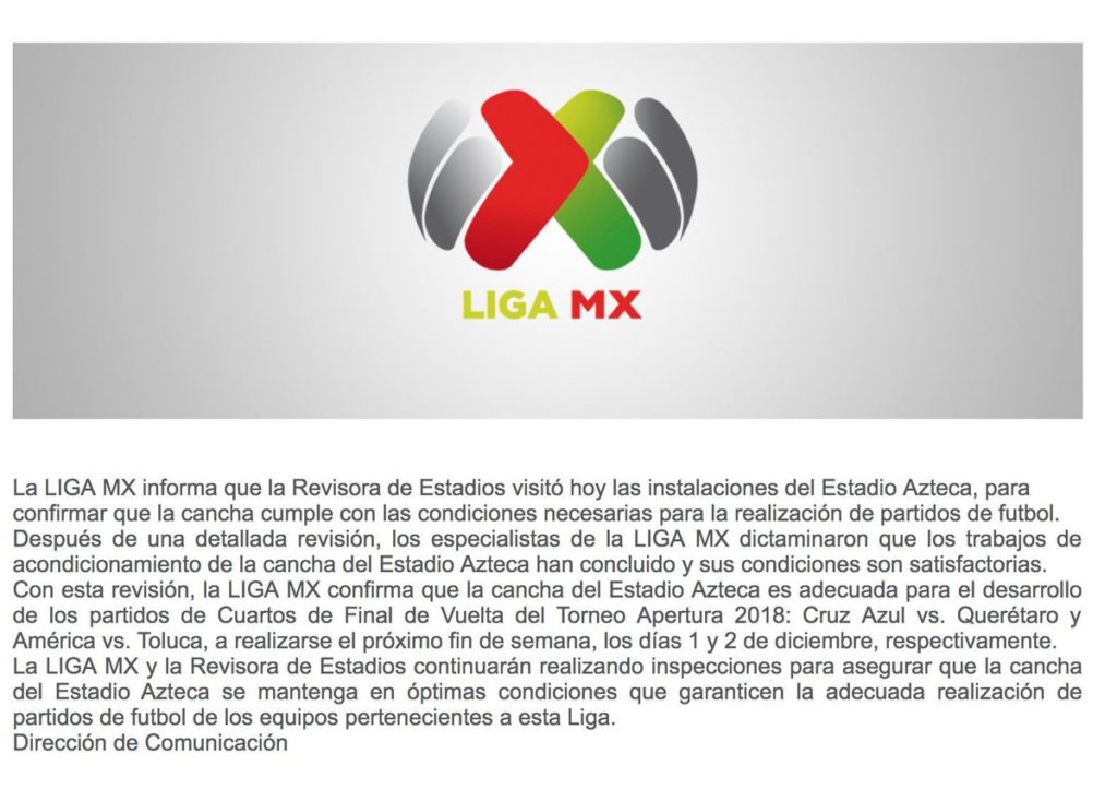 La Liga MX, confirma que la cancha del Azteca está en condiciones óptimas 0