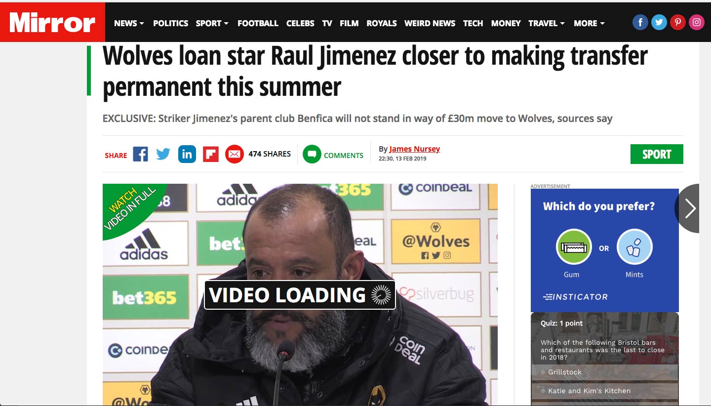 Raúl Jiménez se iría de forma permanente a Wolverhampton
