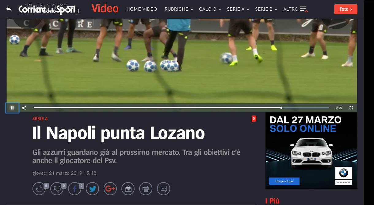 Corriere dello Sport apunta a que el Napoli lleva la delantera por Lozano