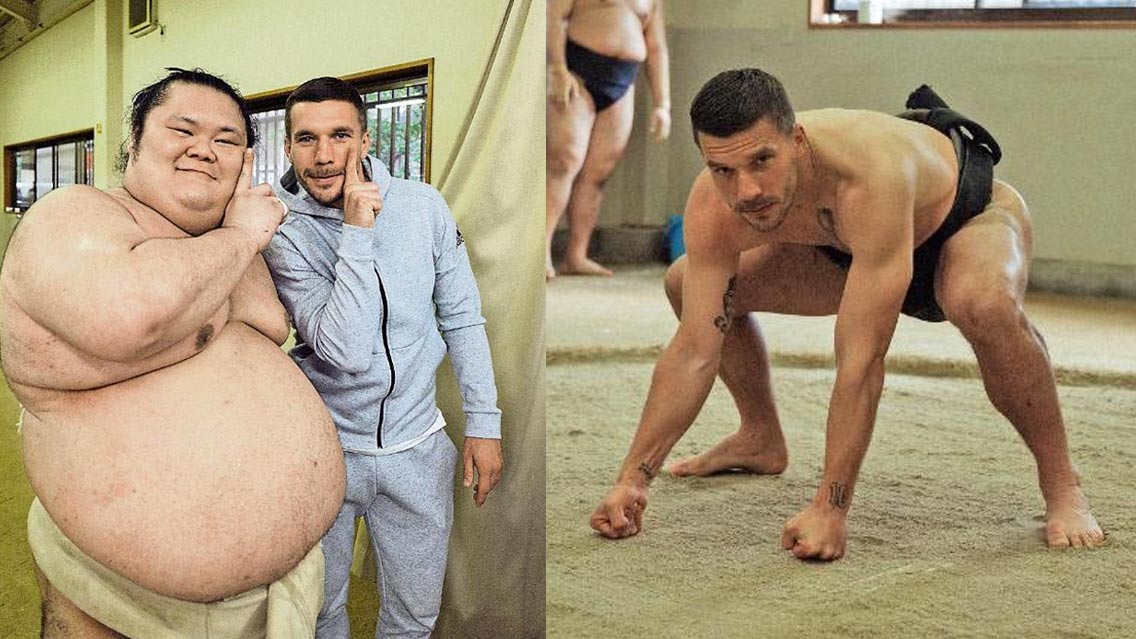 Podolski de futbolista a luchador de Sumo