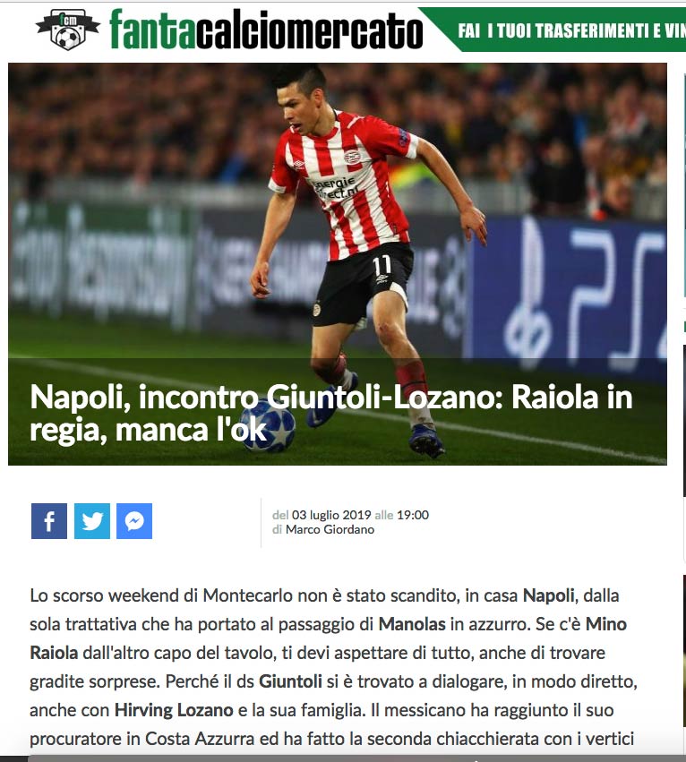 El delantero mexicano, Chucky Lozano, está cerca de llegar al Napoli