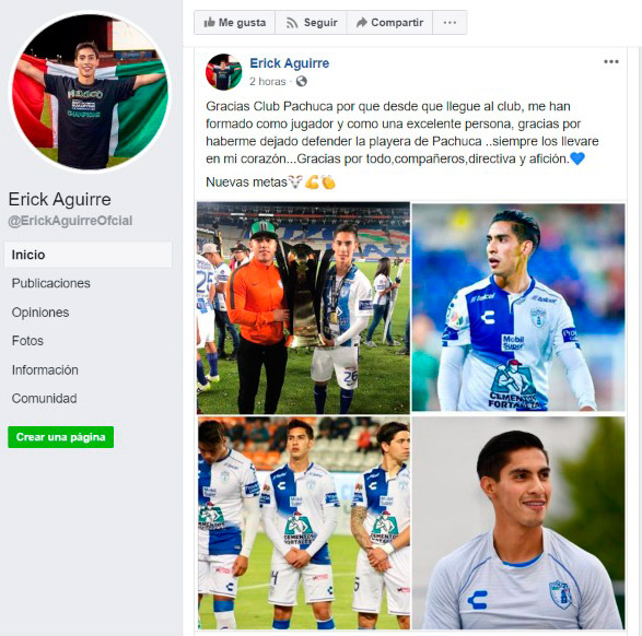 Erick Aguirre dedica emotivas palabras a Pachuca