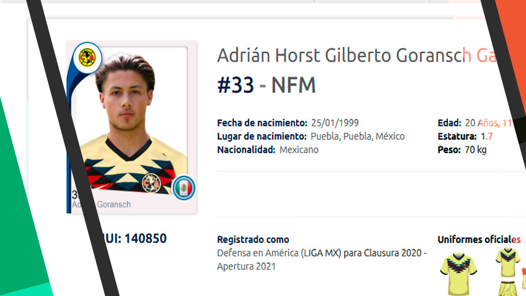 Adrian Goransch, registrado como jugador de América