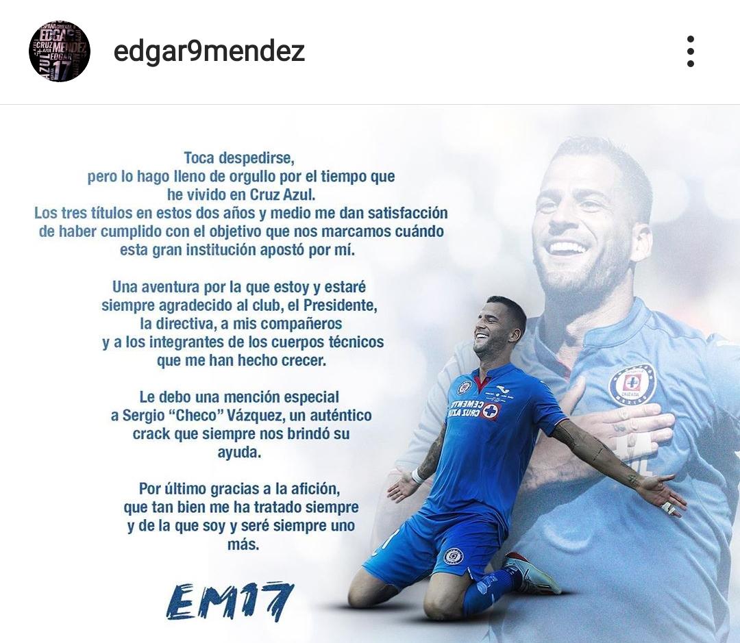 Edgar Méndez se despidió de Cruz Azul