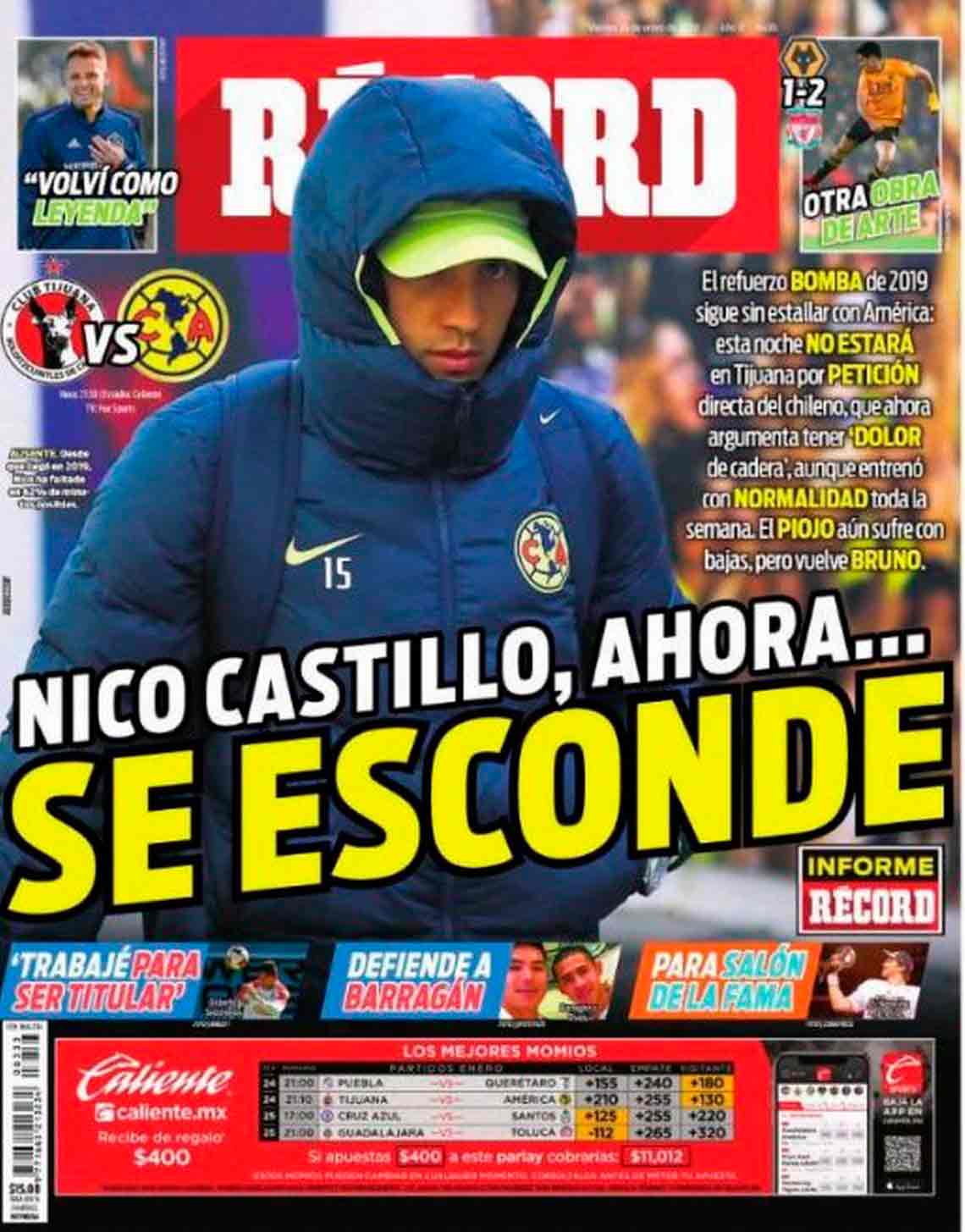 Nicolás Castillo en la portada del diario récord