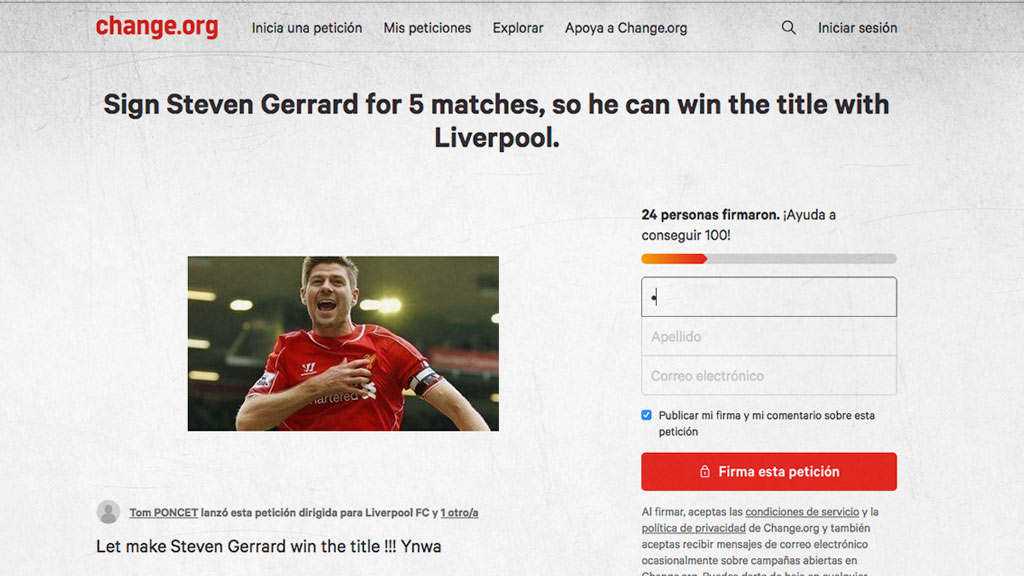 La petición de Change.org para intentar que Steven Gerrard regrese al Liverpool 
