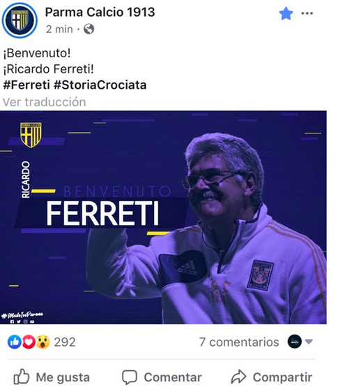 En un suceso extraño, el Parma anunciaba a Tuca Ferretti
