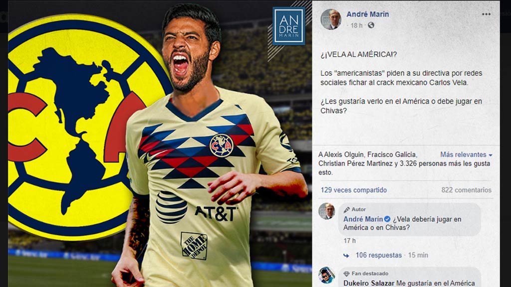 La publicación de André Marín sobre una posible llegada de Carlos Vela al América