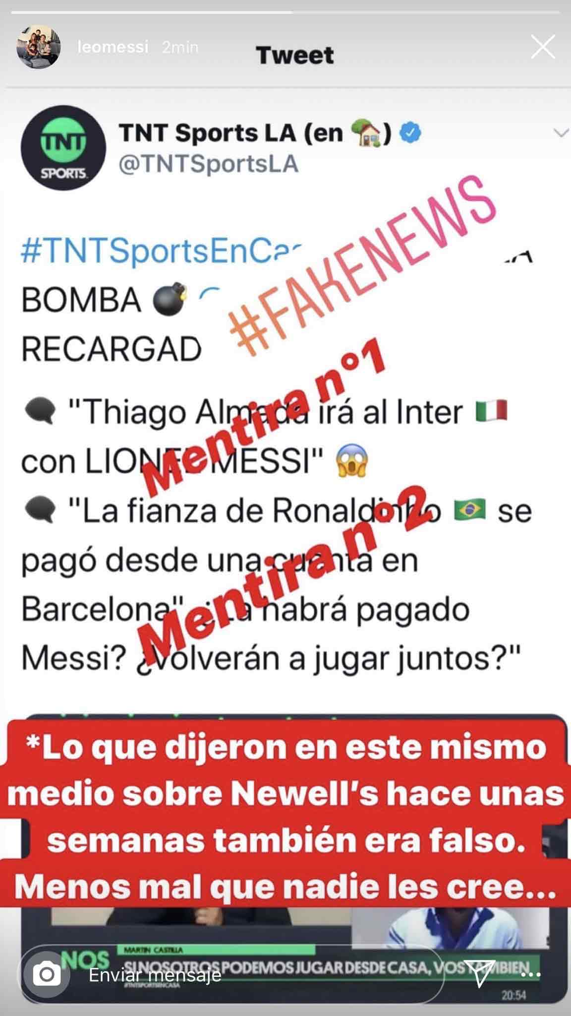 Lionel Messi explotó en Instagram por Fake News sobre el Inter de Milan