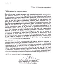El comunicado presentado por Alfredo Álvarez y donde revela cosas sobre su hermano