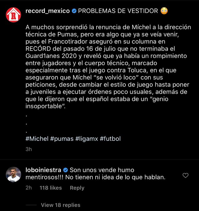 Andrés Iniestra, mediocampista de Pumas, explotó contra el diario deportivo en redes sociales