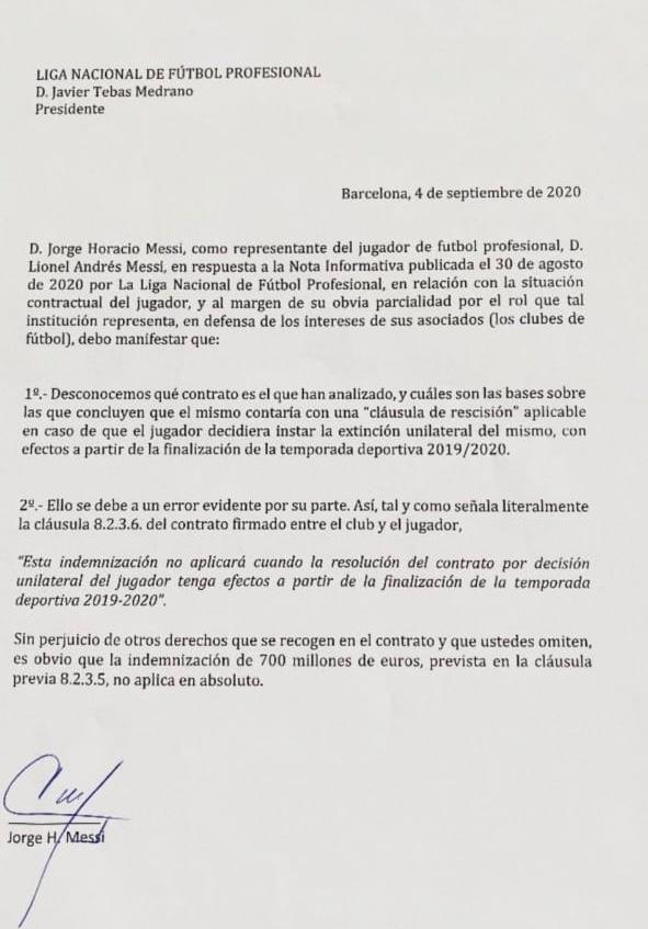 El comunicado de Lionel Messi hacia LaLiga de España