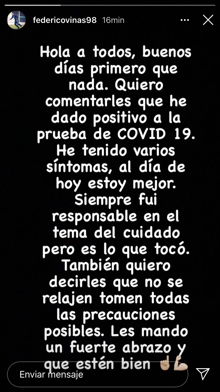 Federico Viñas se manifestó sobre su contagio de Covid
