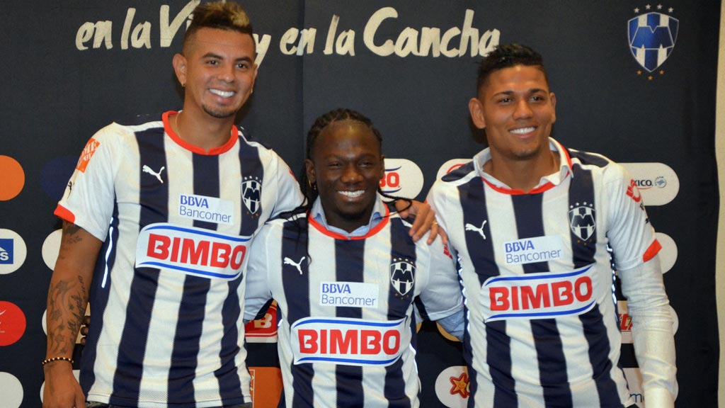 Edwin Cardona, Yimmi Chará y Alexander Mejía en su presentación con Rayados