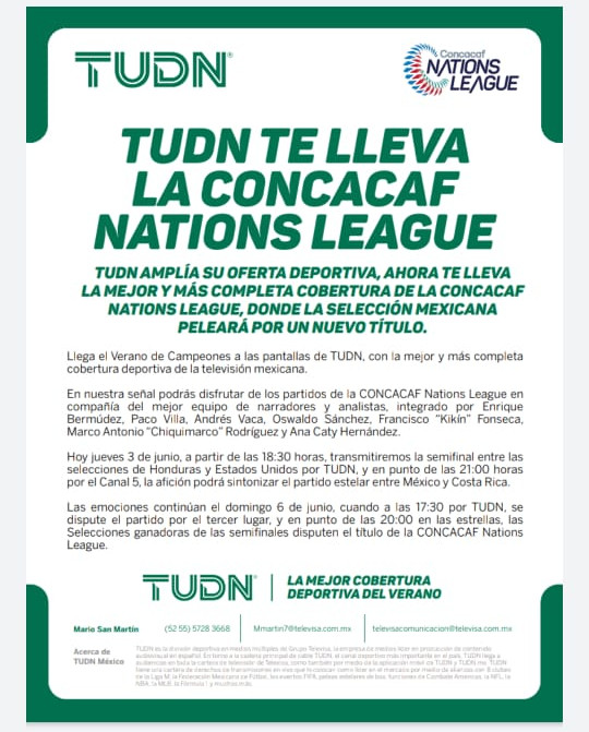 TUDN se queda con la Concacaf Nations League
