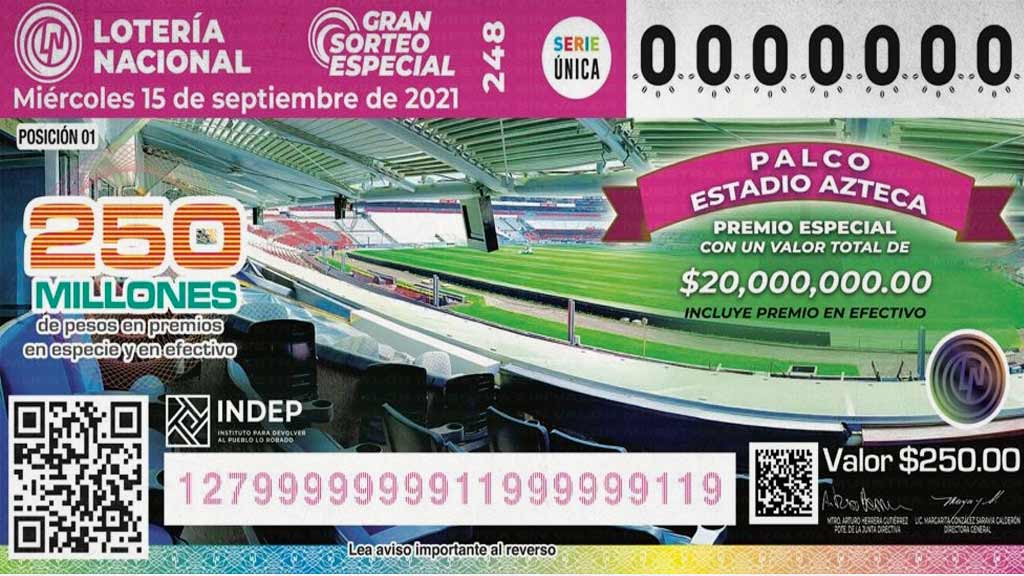 El billete de lotería para el sorteo del palco del Estadio Azteca