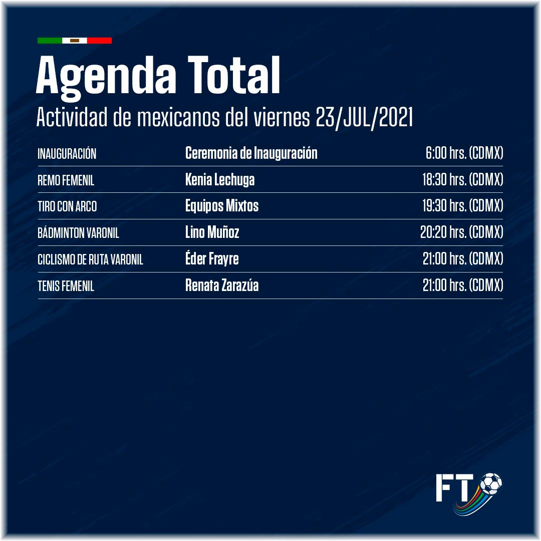La agenda de mexicanos en los Juegos Olímpicos para el Viernes 23 de julio del 2021