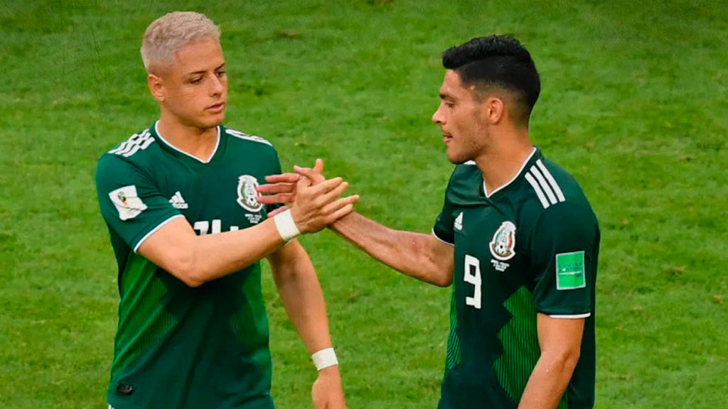 Chicharito Hernández y Raúl Jiménez durante la Copa del Mundo de Rusia 2018