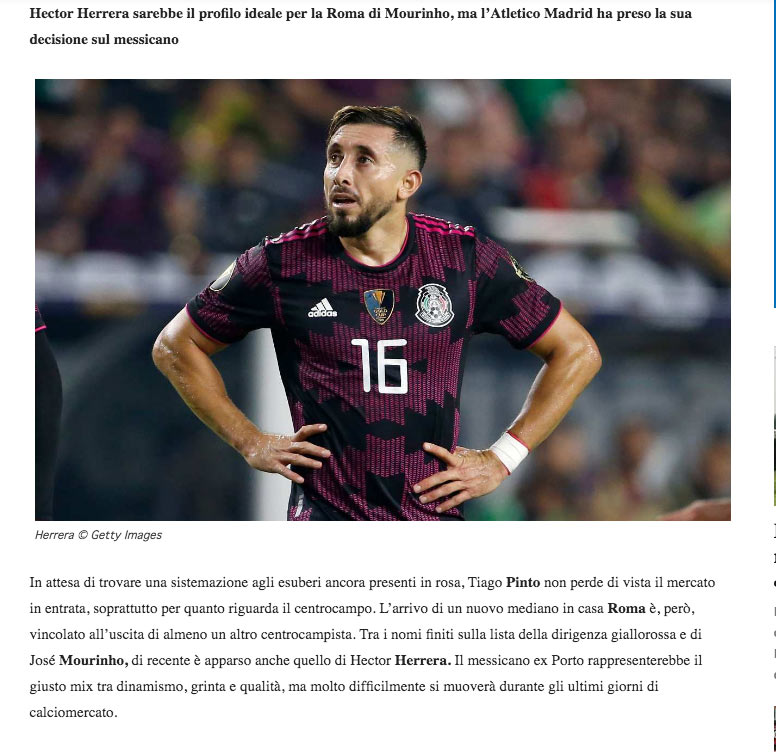 Héctor Herrera saldría del Atlético de Madrid y AS Roma lo quiere