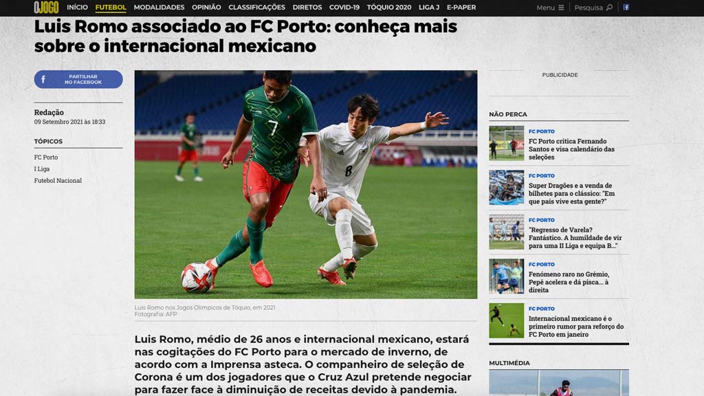 Luis Romo se ha puesto en el radar del FC Porto, de acuerdo con O Jogo