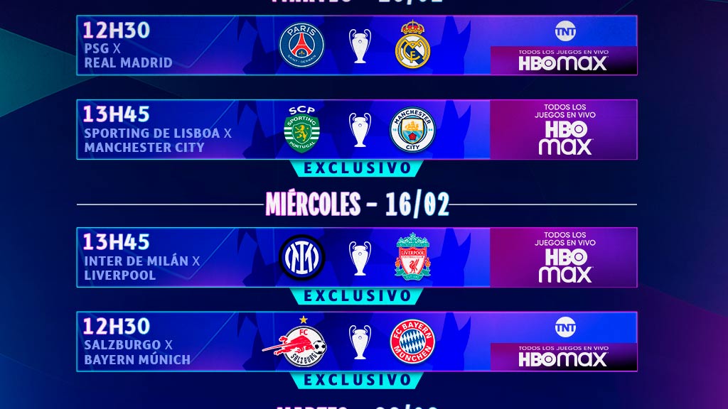 Champions League: Partidos de hoy, fechas, horarios y canales de transmisión de los octavos de final de ida 2021-22