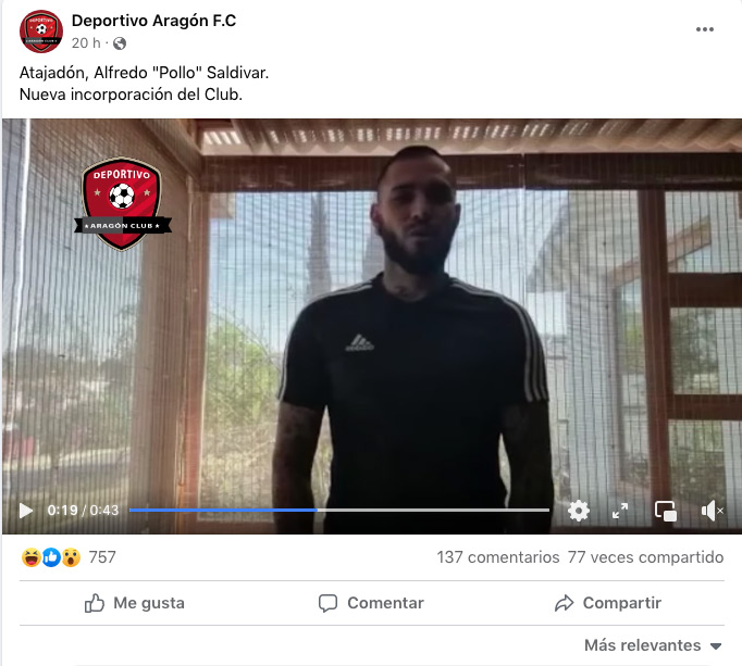 Pollo Saldívar encontró refugio en el Deportivo Aragón luego de haber sido cortado por los Diablos Rojos de Toluca