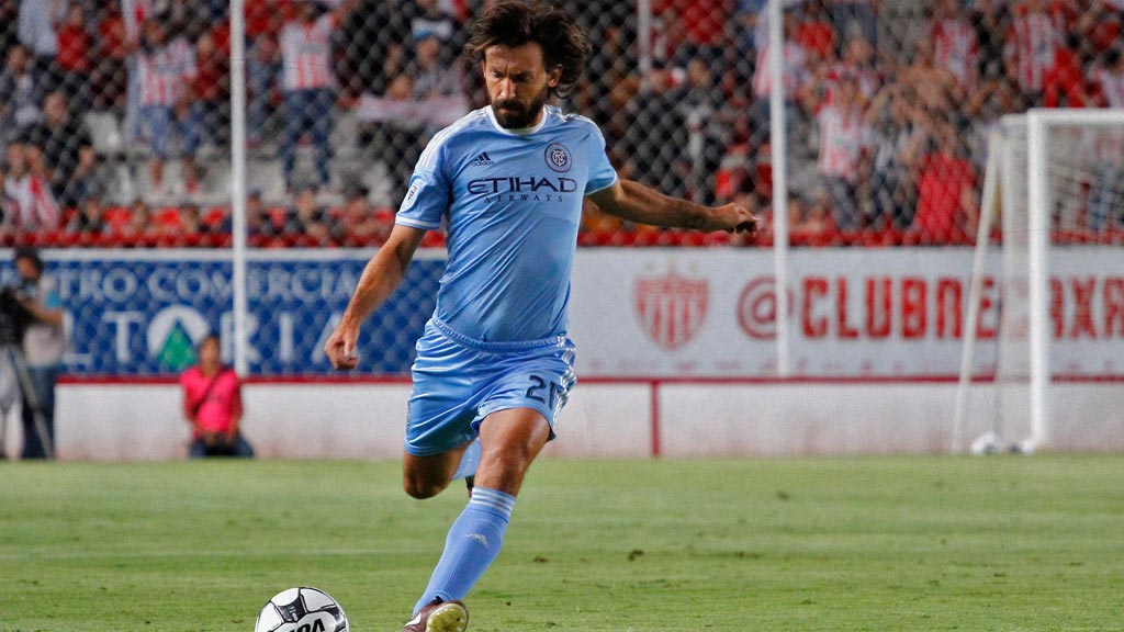 Andrea Pirlo wasting quality on the field of the Victoria Stadium in a friendly match against Necaxa