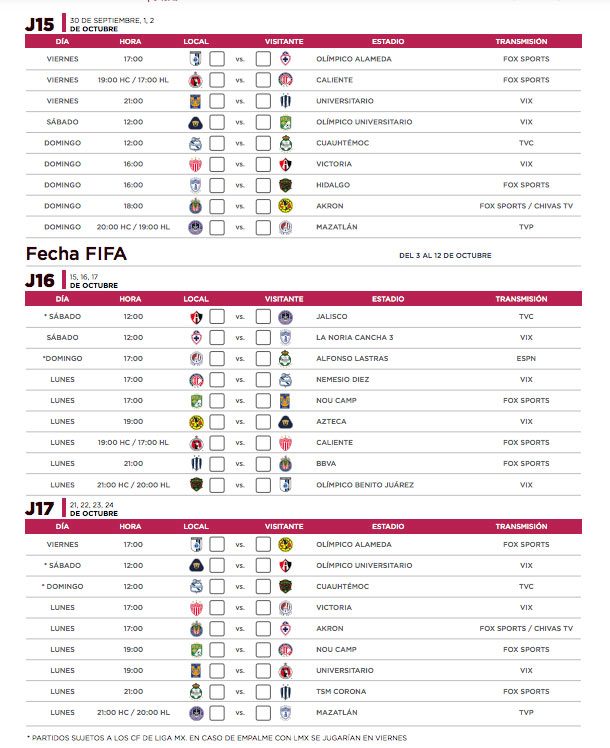 Las fechas de la Liga MX Femenil 