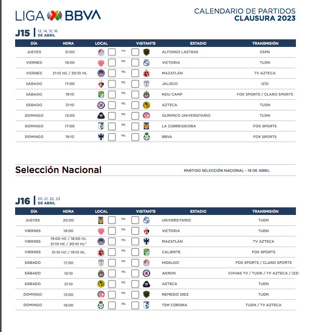 Estos serán los partidos 15 y 16