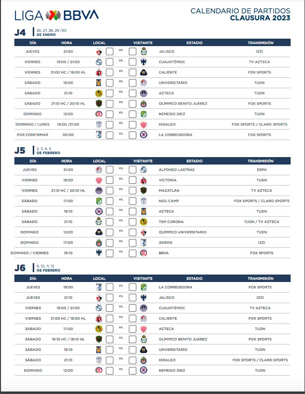 El calendario de la cuarta fecha del Torneo Clausura del fútbol