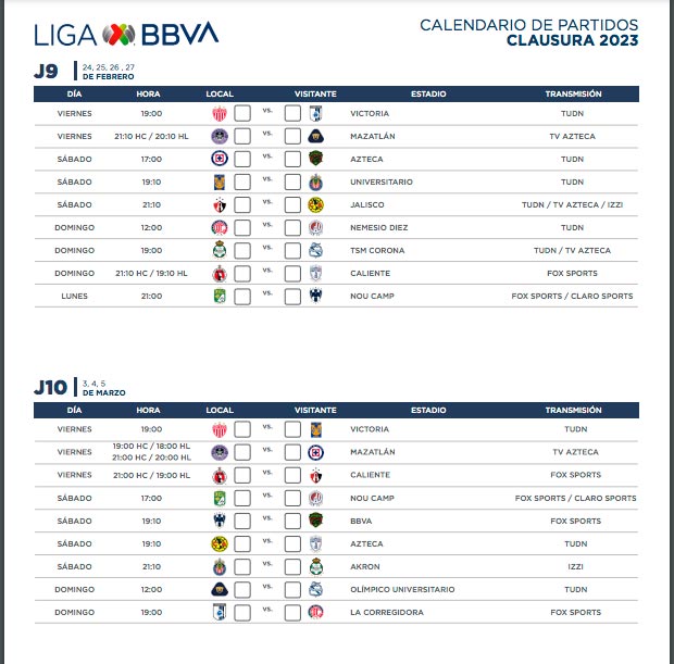 Las Fechas 9 y 10 del torneo azteca