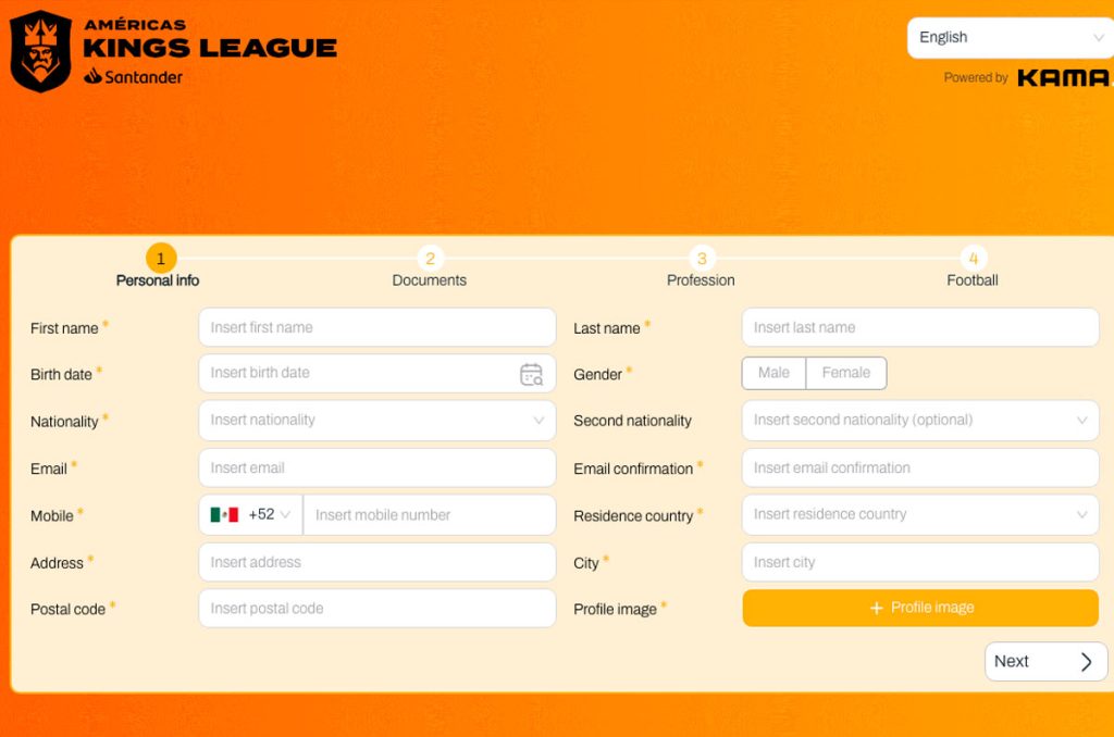 Este es el formato que deben llenar los jugadores aspirantes para la Américas Kings League